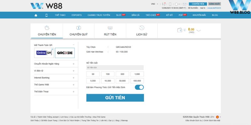 W88 27 W88 cung cấp nhiều hình thức nạp - rút tiền linh hoạt